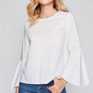 Alice + Olivia White Cotton Bell Sleeve Top